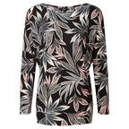 EMRECO Oversized Leaf Print Top with Long Sleeves (Size 18) - Black & Multi