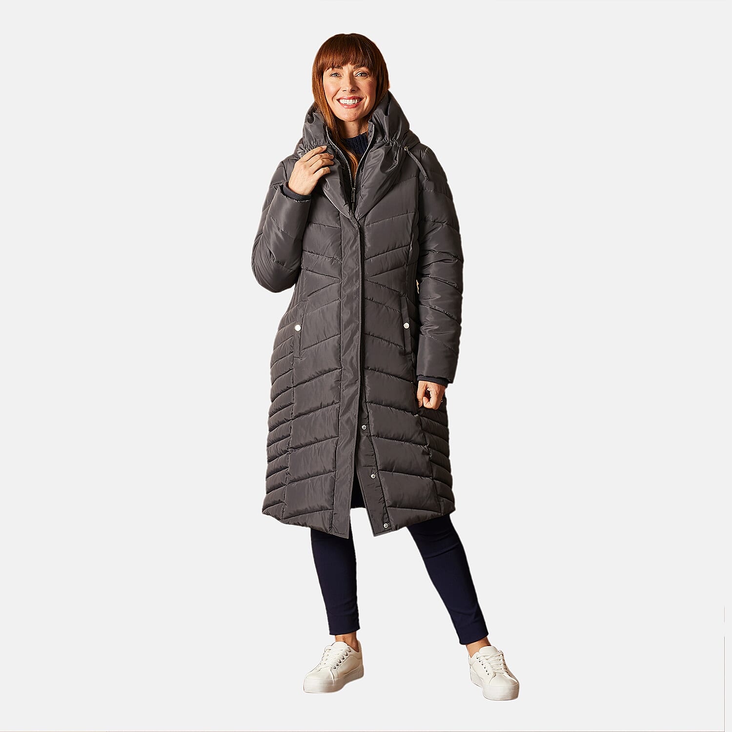 EMRECO Shawl Collar Longline Padded Women's Coat - Grey 7254979 0
