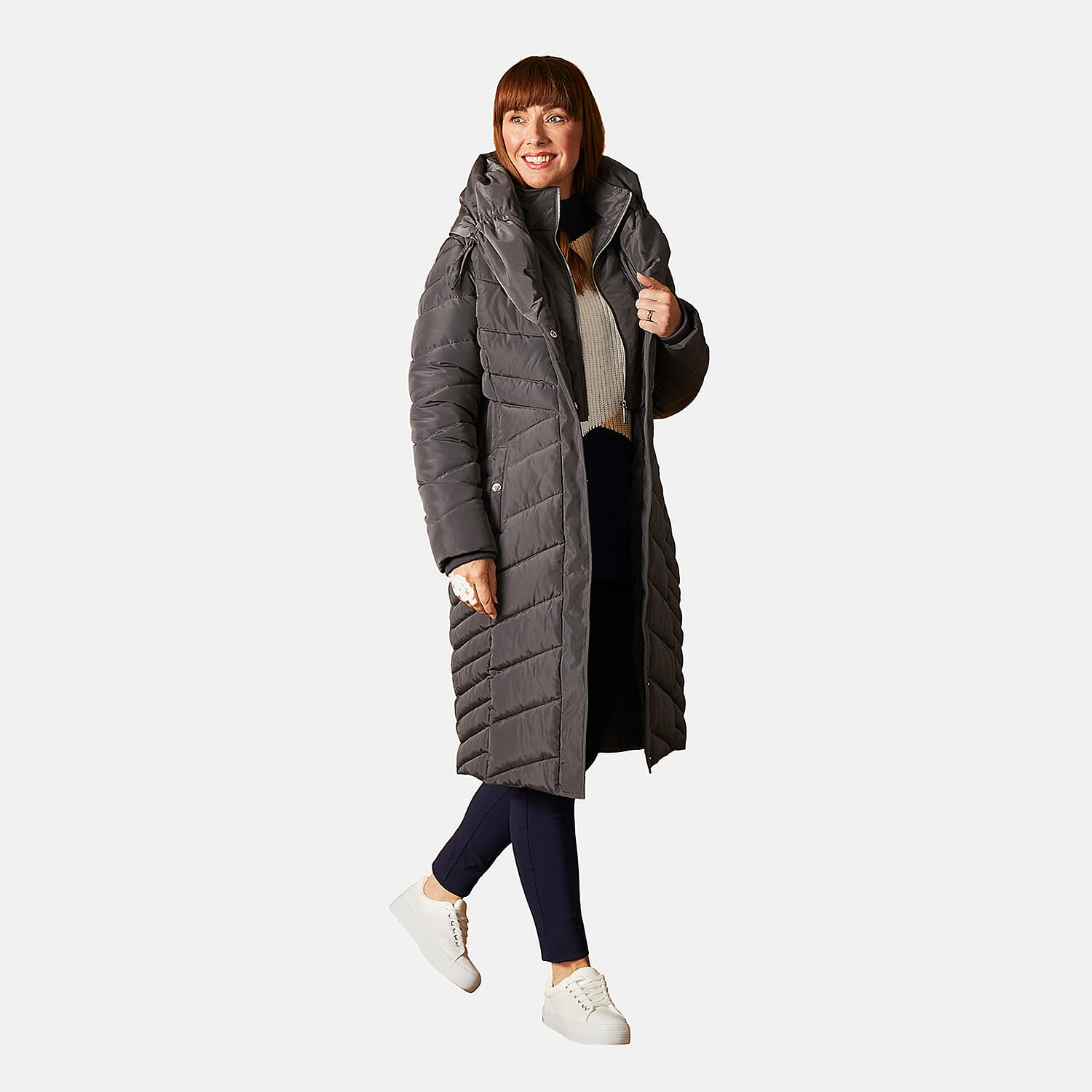 EMRECO Shawl Collar Longline Padded Women's Coat - Grey 7254979 1