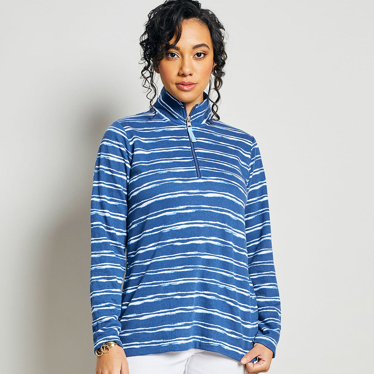 EMRECO Striped Half Zip Sweatshirt with Long Sleeves (Size 10) - Navy 7212760 0