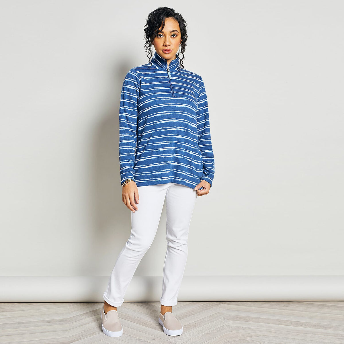EMRECO Striped Half Zip Sweatshirt with Long Sleeves (Size 10) - Navy 7212760 1