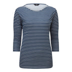 Emreco Striped Boat Neck Top (Size 10) - Navy