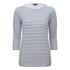 Emreco Striped Boat Neck Top (Size 14) - White & Navy