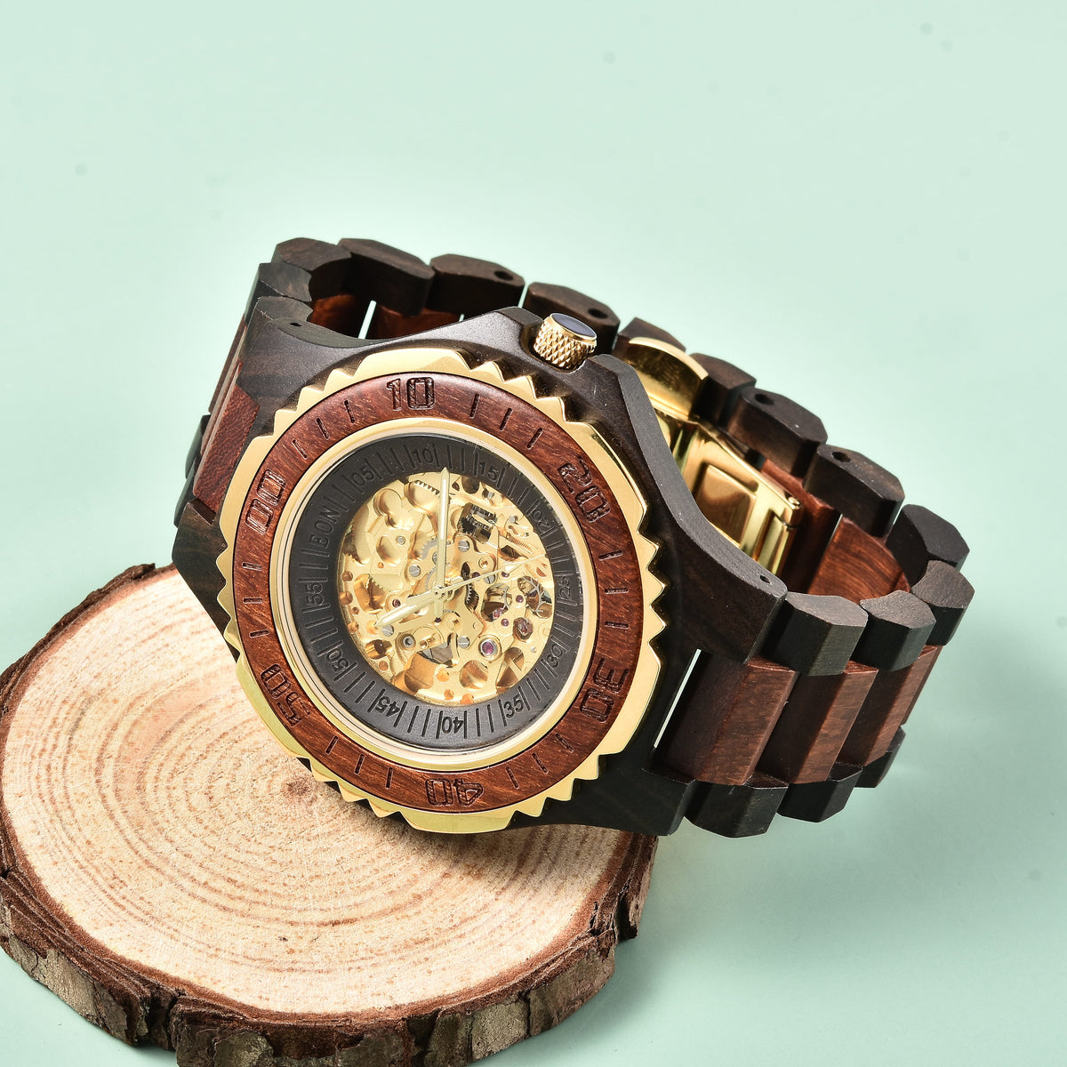 EON 1962 Japanese Movement Skeleton Dial Sandalwood Water Resistant Watch - Black and Red 6239220 1
