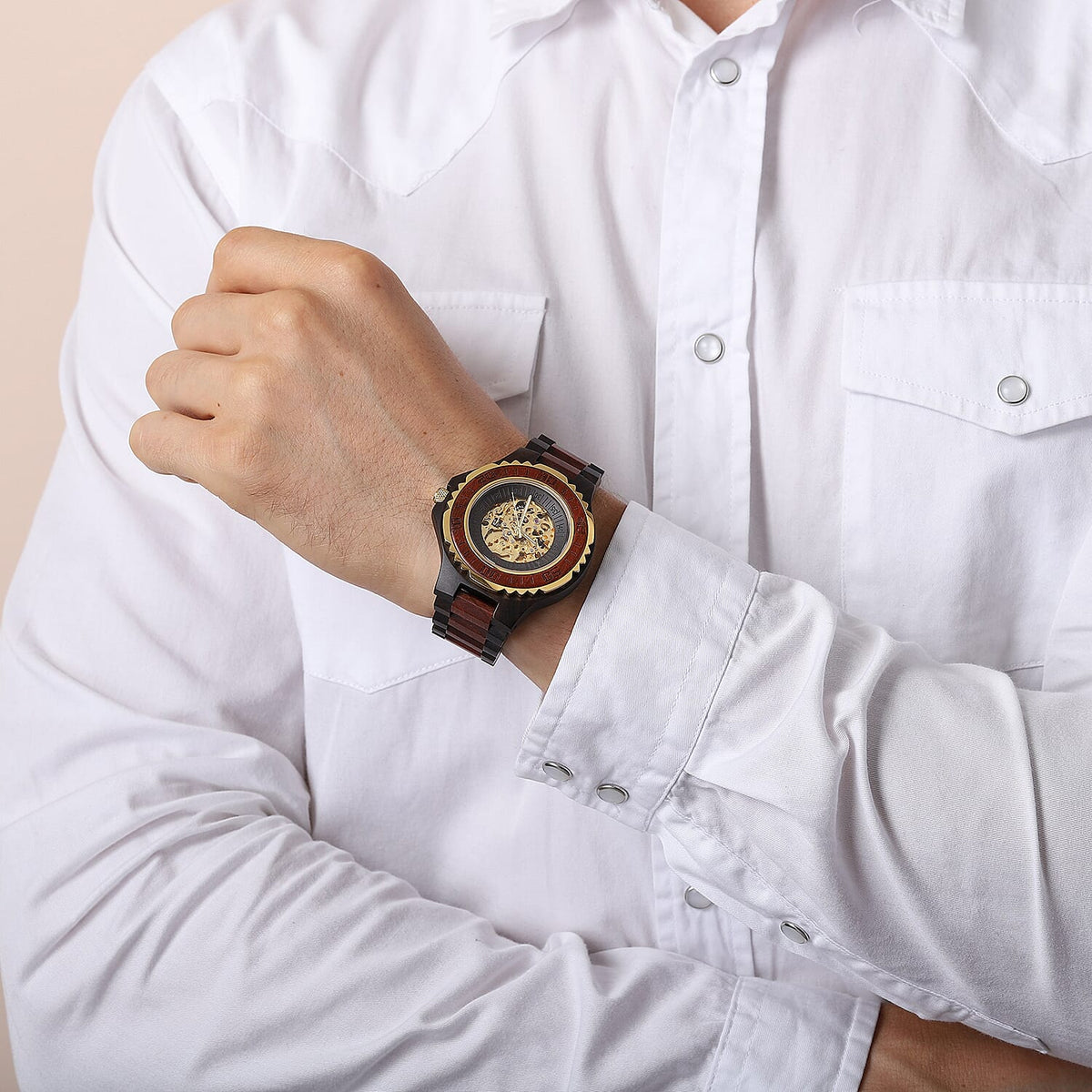 EON 1962 Japanese Movement Skeleton Dial Sandalwood Water Resistant Watch - Black and Red 6239220 2