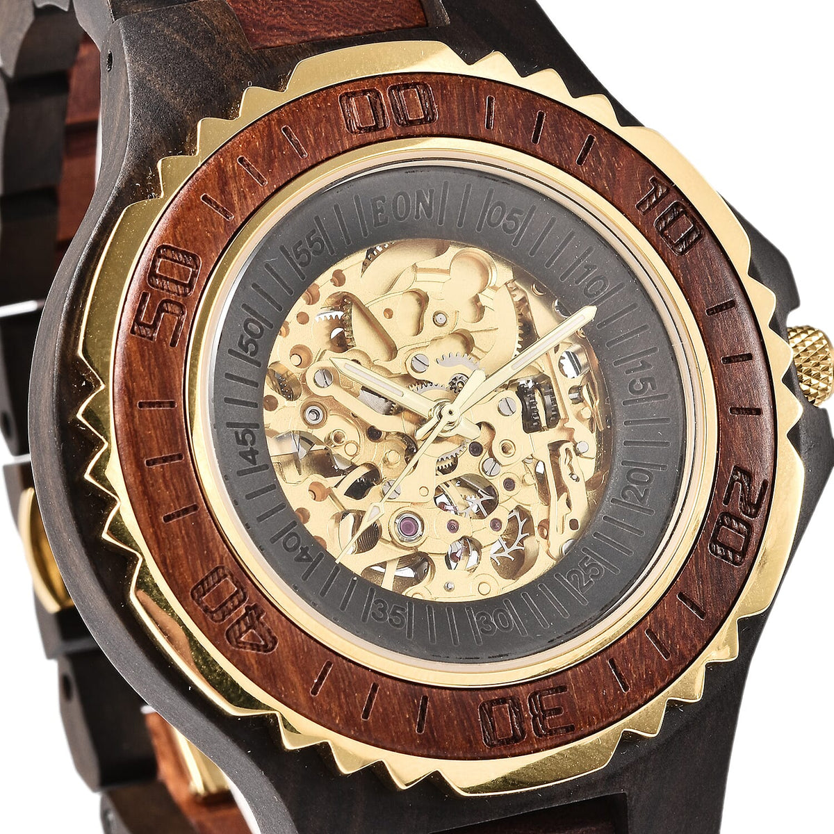 EON 1962 Japanese Movement Skeleton Dial Sandalwood Water Resistant Watch - Black and Red 6239220 3