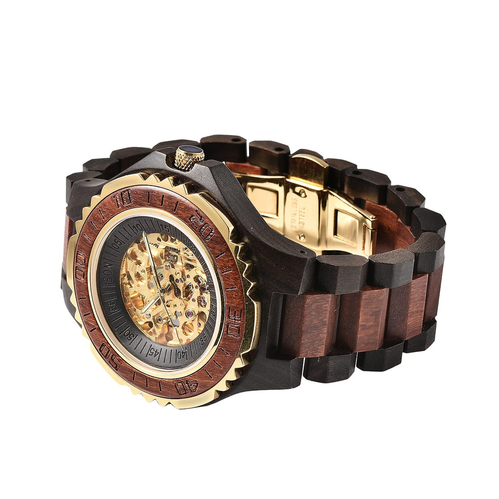 EON 1962 Skeleton Dial Sandalwood Water Resistant Watch in Black - Red Colour Strap