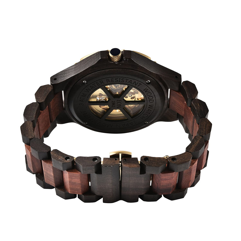 EON 1962 Skeleton Dial Sandalwood Water Resistant Watch in Black - Red Colour Strap