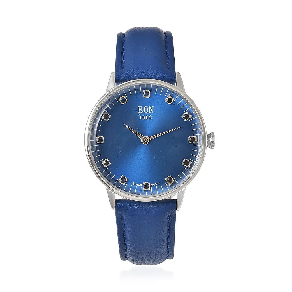 EON 1962 Swiss Movement Blue Sapphire 5 ATM Water Resistant Watch with Blue Leather Strap