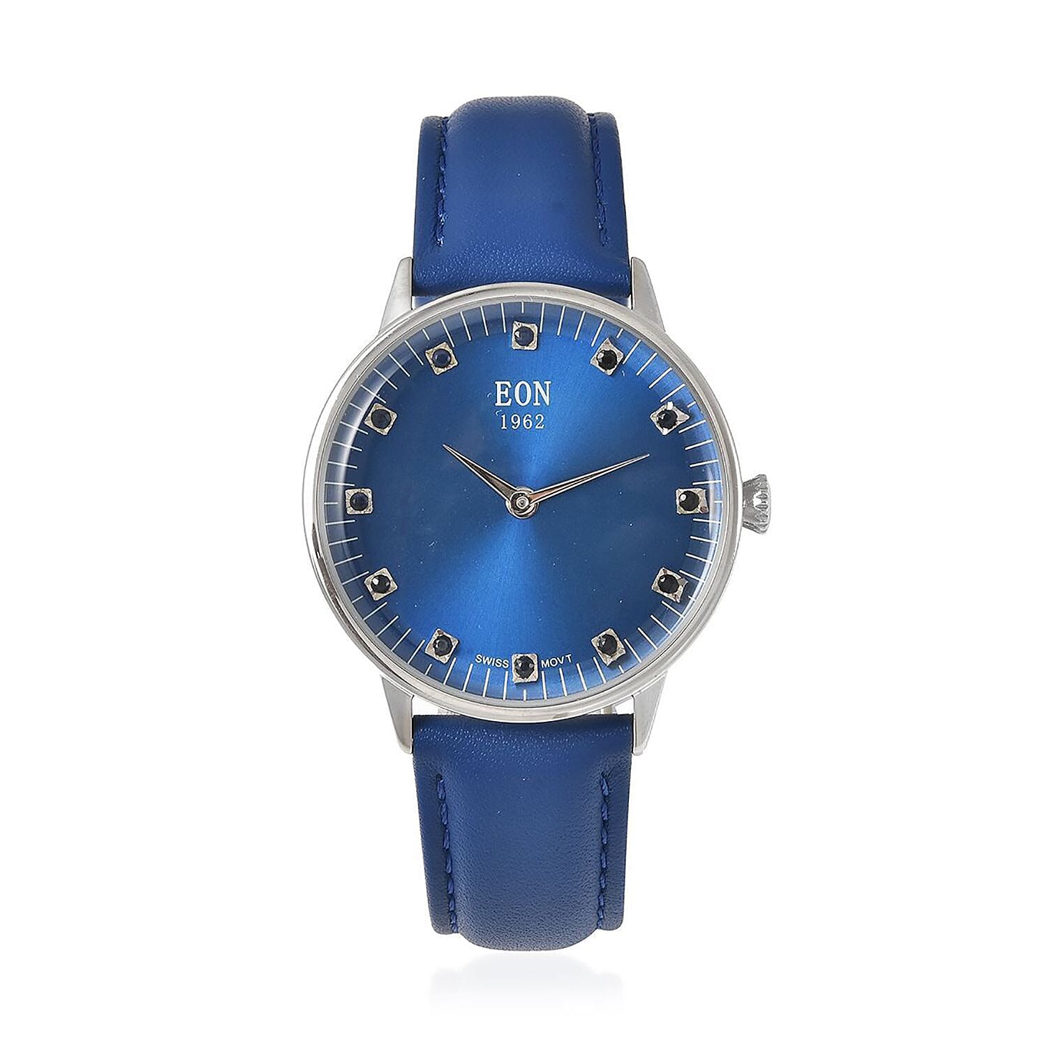 EON 1962 Swiss Movement Blue Sapphire 5 ATM Water Resistant Watch with Blue Leather Strap 3879765 0