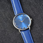 EON 1962 Swiss Movement Blue Sapphire 5 ATM Water Resistant Watch with Blue Leather Strap