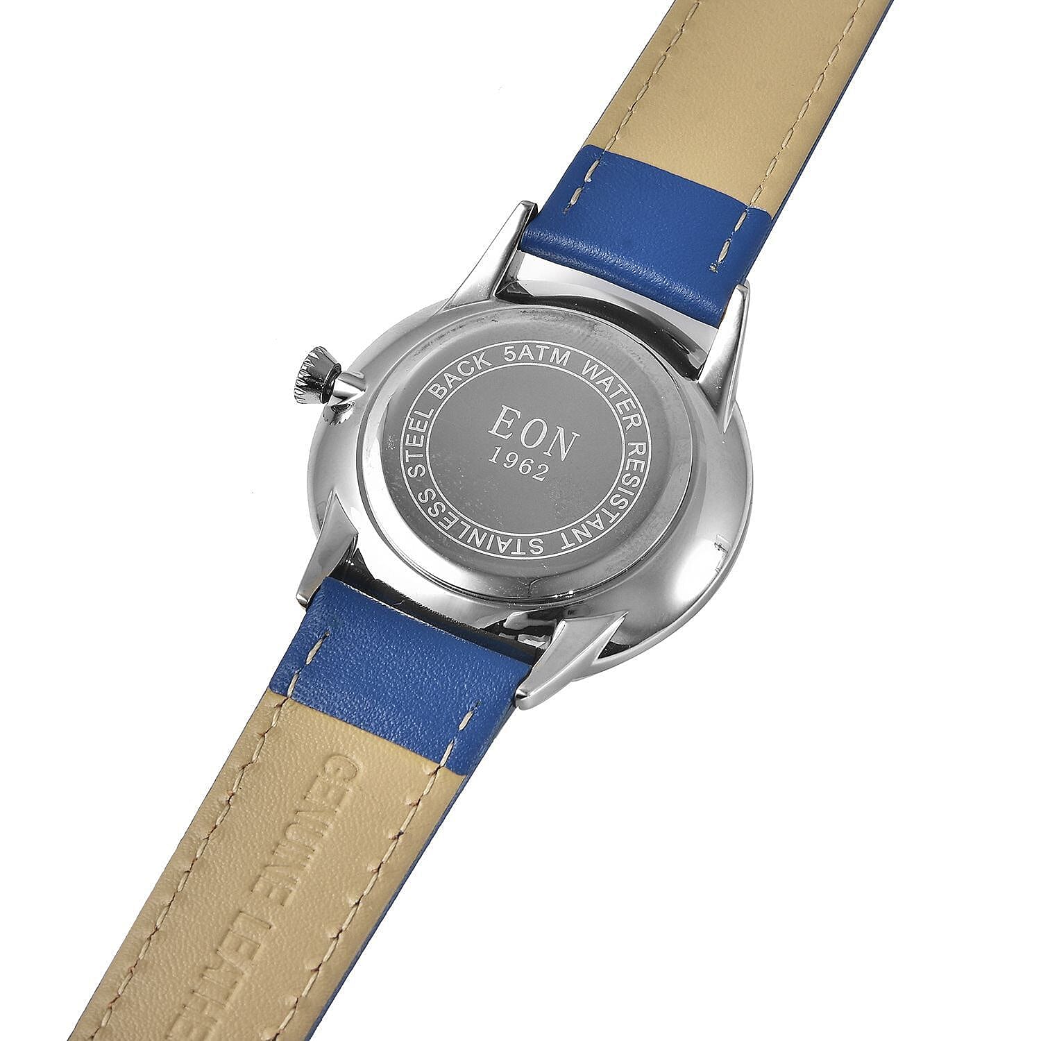 EON 1962 Swiss Movement Blue Sapphire 5 ATM Water Resistant Watch with Blue Leather Strap 3879765 6