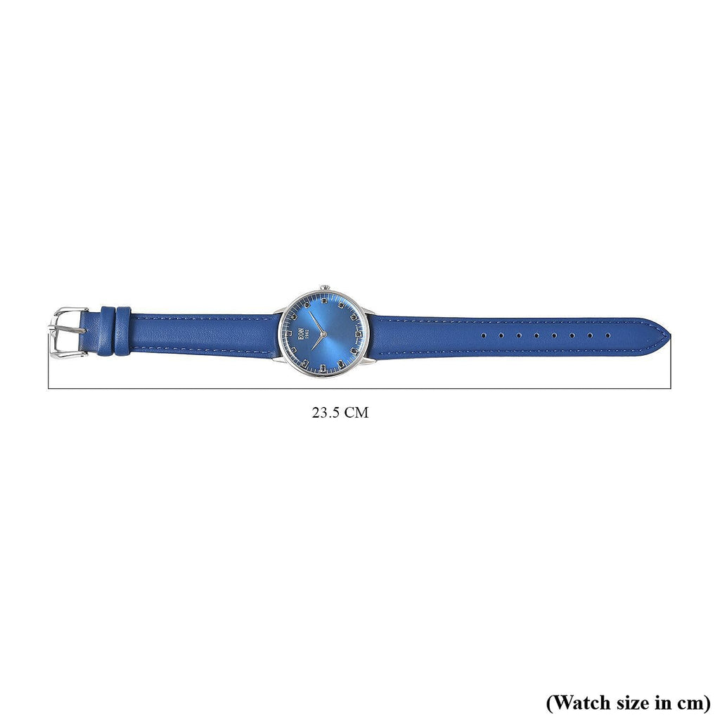 EON 1962 Swiss Movement Blue Sapphire 5 ATM Water Resistant Watch with Blue Leather Strap