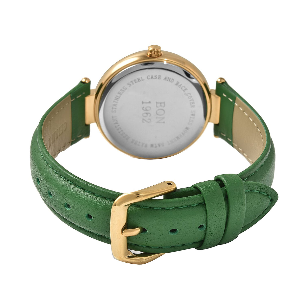 EON 1962 Swiss Movement Green Dial 12 Diamonds Studded 5ATM Water Resistant Watch with Green Genuine Leather Strap 7345505 4