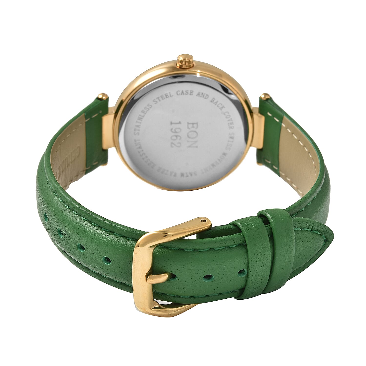 EON 1962 Swiss Movement Green Dial 12 Diamonds Studded 5ATM Water Resistant Watch with Green Genuine Leather Strap 7345505 4