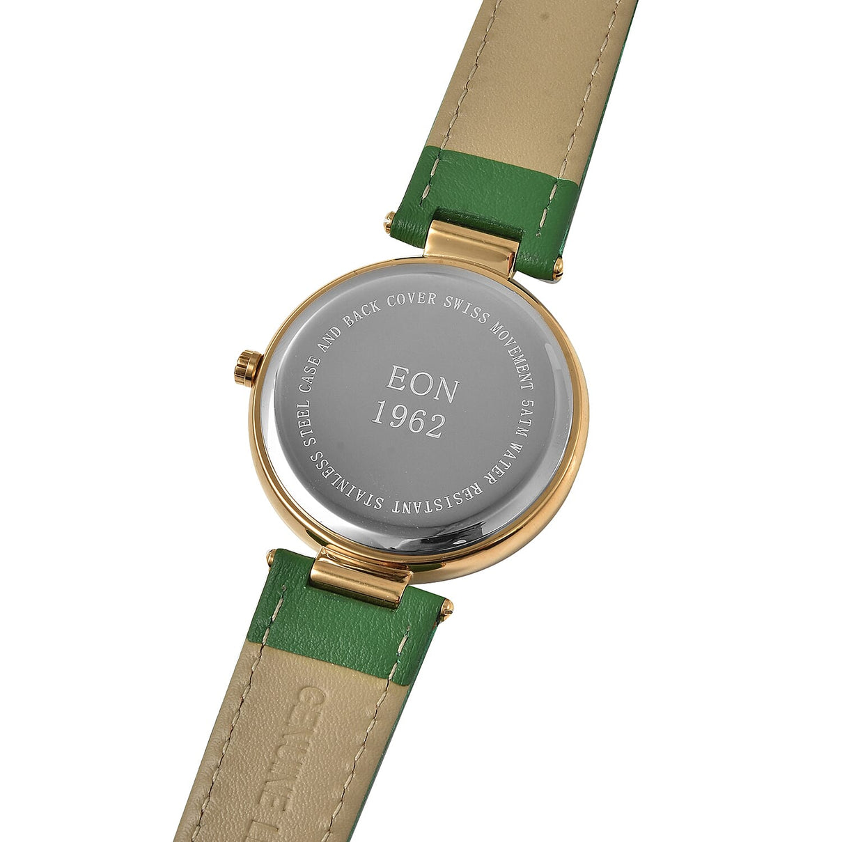 EON 1962 Swiss Movement Green Dial 12 Diamonds Studded 5ATM Water Resistant Watch with Green Genuine Leather Strap 7345505 5