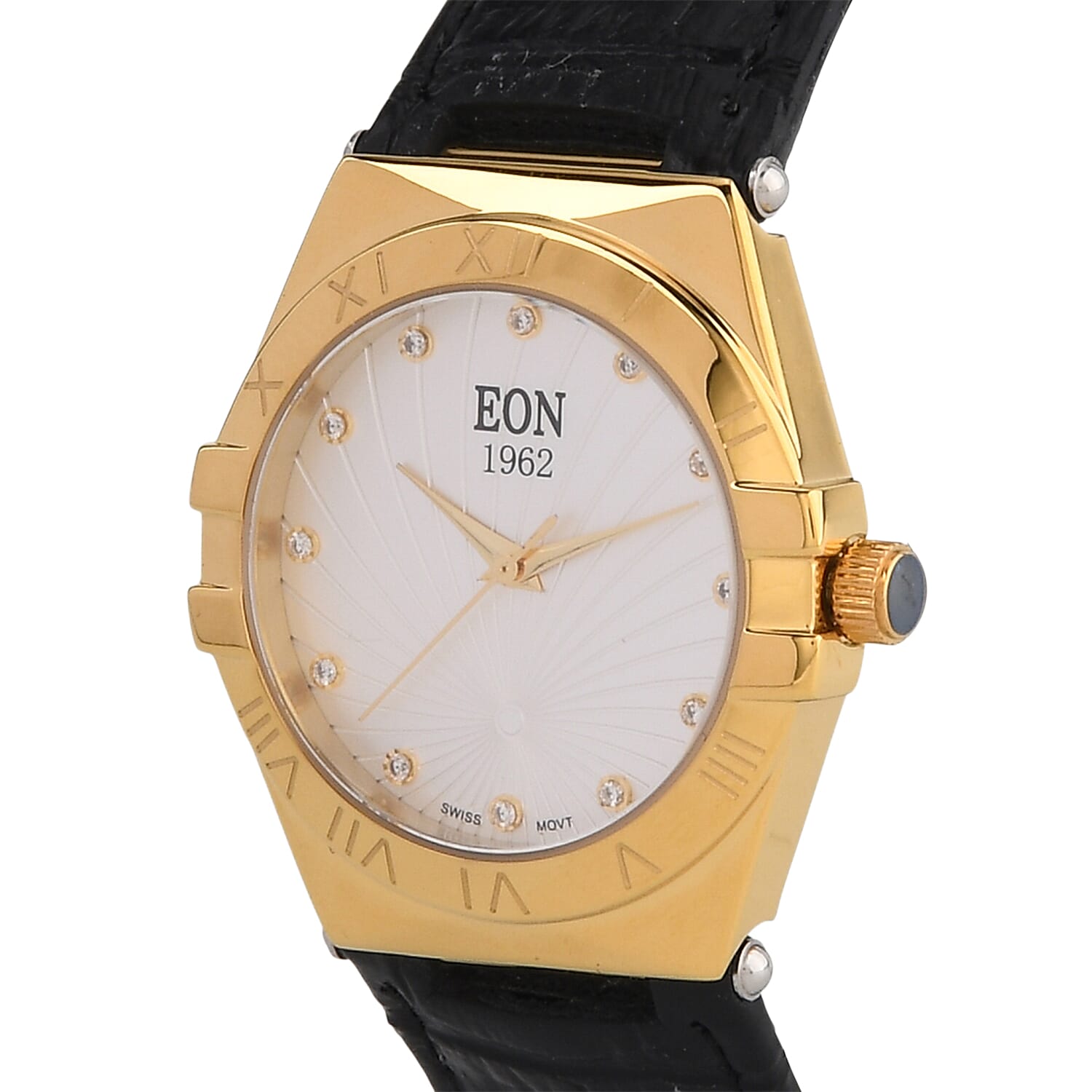 EON 1962 Ronda 763 Limited Edition Swiss Movement 12 Lab Grown Diamond (VVS- E-F) Watch with 5ATM Water Resistance Leather Strap-Black 8416960 4