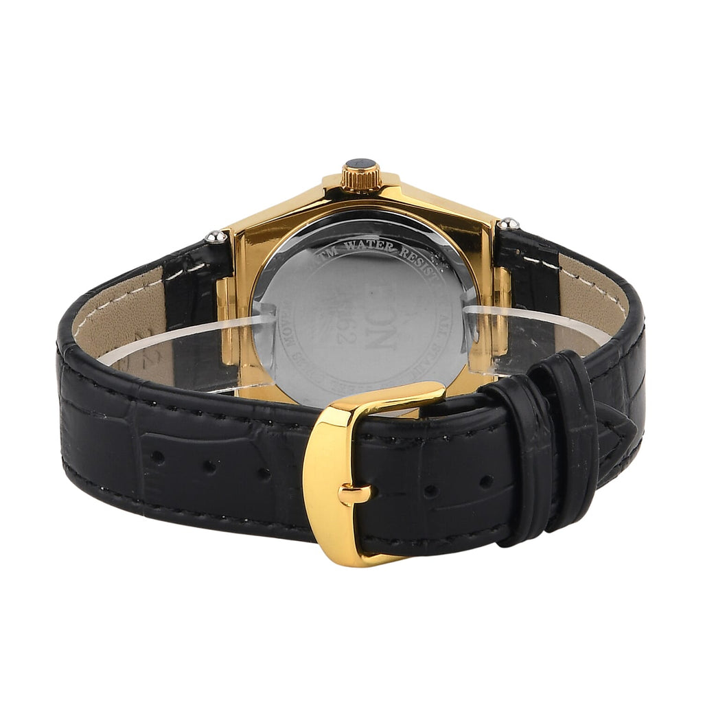 EON 1962 Ronda 763 Limited Edition Swiss Movement VVS- E-F 12 Lab Grown Diamonds Watch with 5ATM Water Resistance Leather Strap-Black