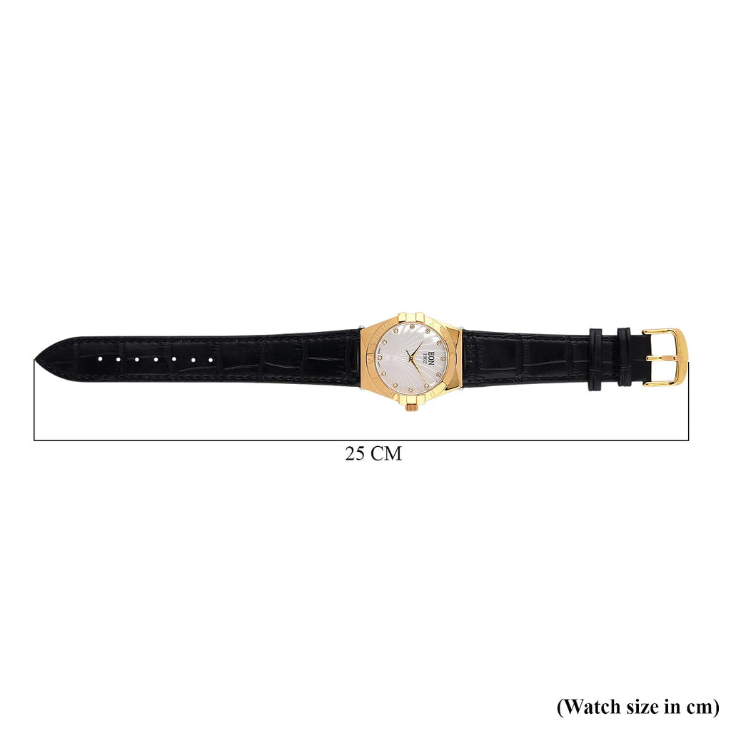 EON 1962 Ronda 763 Limited Edition Swiss Movement VVS- E-F 12 Lab Grown Diamonds Watch with 5ATM Water Resistance Leather Strap-Black