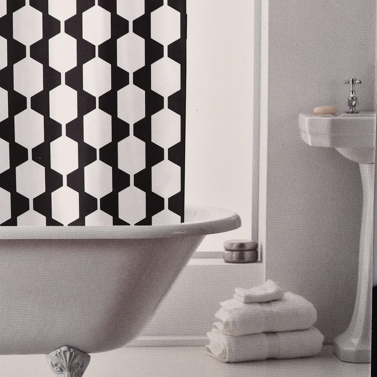 PEVA Shower Curtain with Hooks Retro Mono (Size 180 x 180 cm approx) - Black and Grey 7558867 0