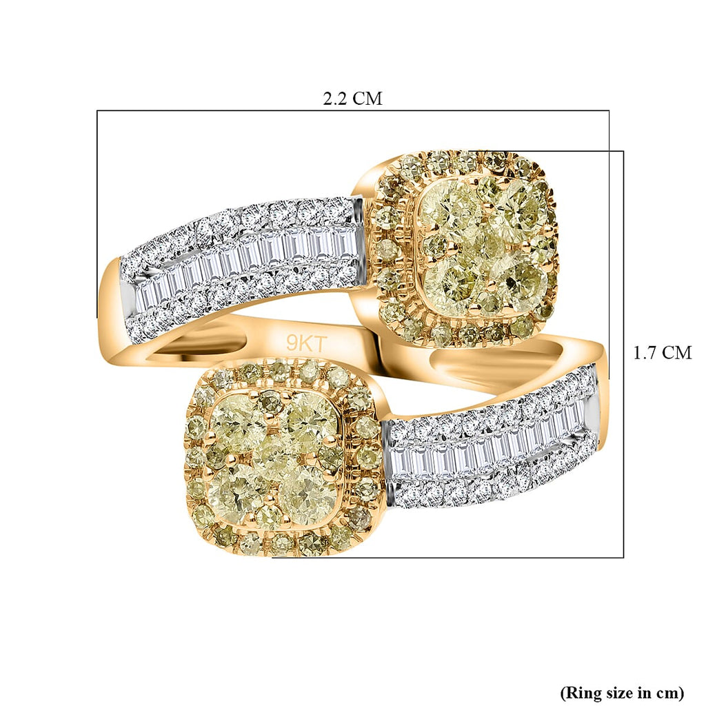 EXTREME RARE FIND - SGL Certified 9K Yellow Gold Natural Yellow & White Diamond Ring 1.01 Ct.