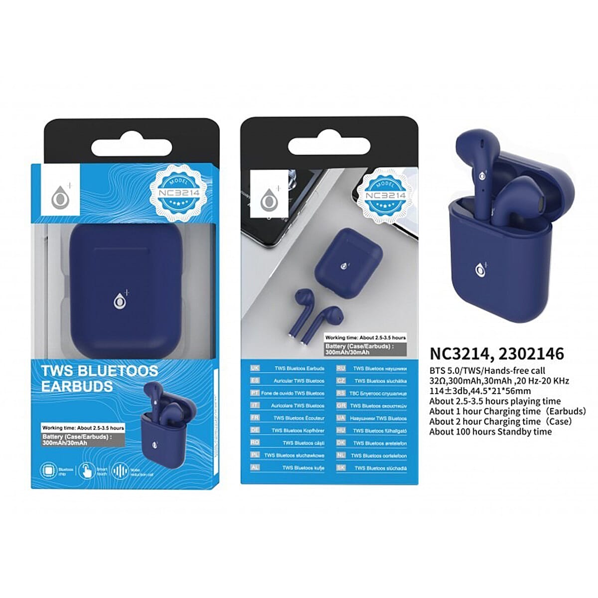 Wireless Earphones High-Quality Sound, Noise-Canceling, Long Battery Life, Touch-Controlled with Microphones - Navy 8273733 0