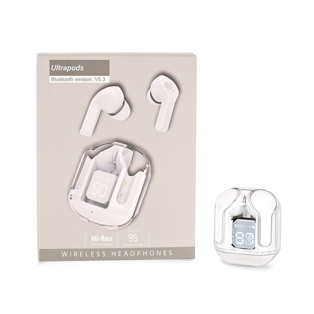TWS Earbuds with Battery Display - 200mAh Charging Case - White