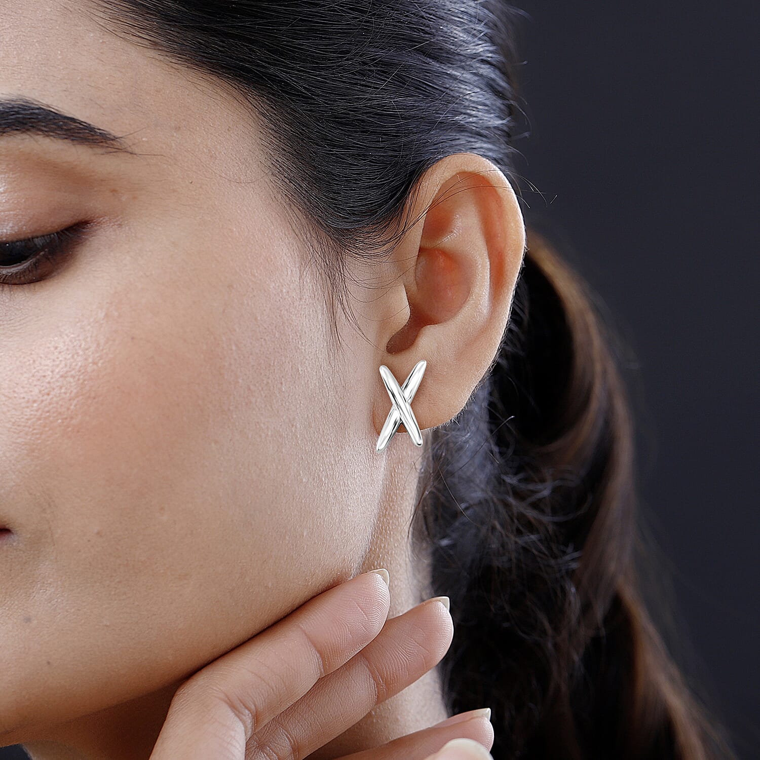 Designer Inspired Kiss Earrings Silvertone 7843082 2