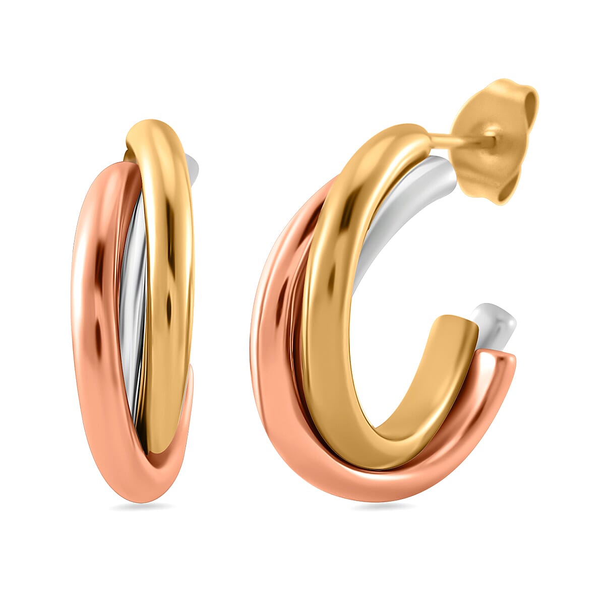 Designer Inspired - Half Hoop Earrings in Tri Tone 7843433 0