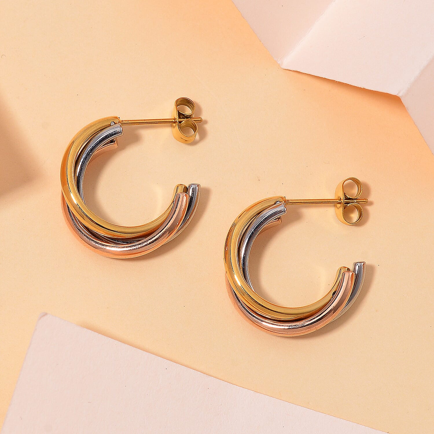 Designer Inspired - Half Hoop Earrings in Tri Tone 7843433 1