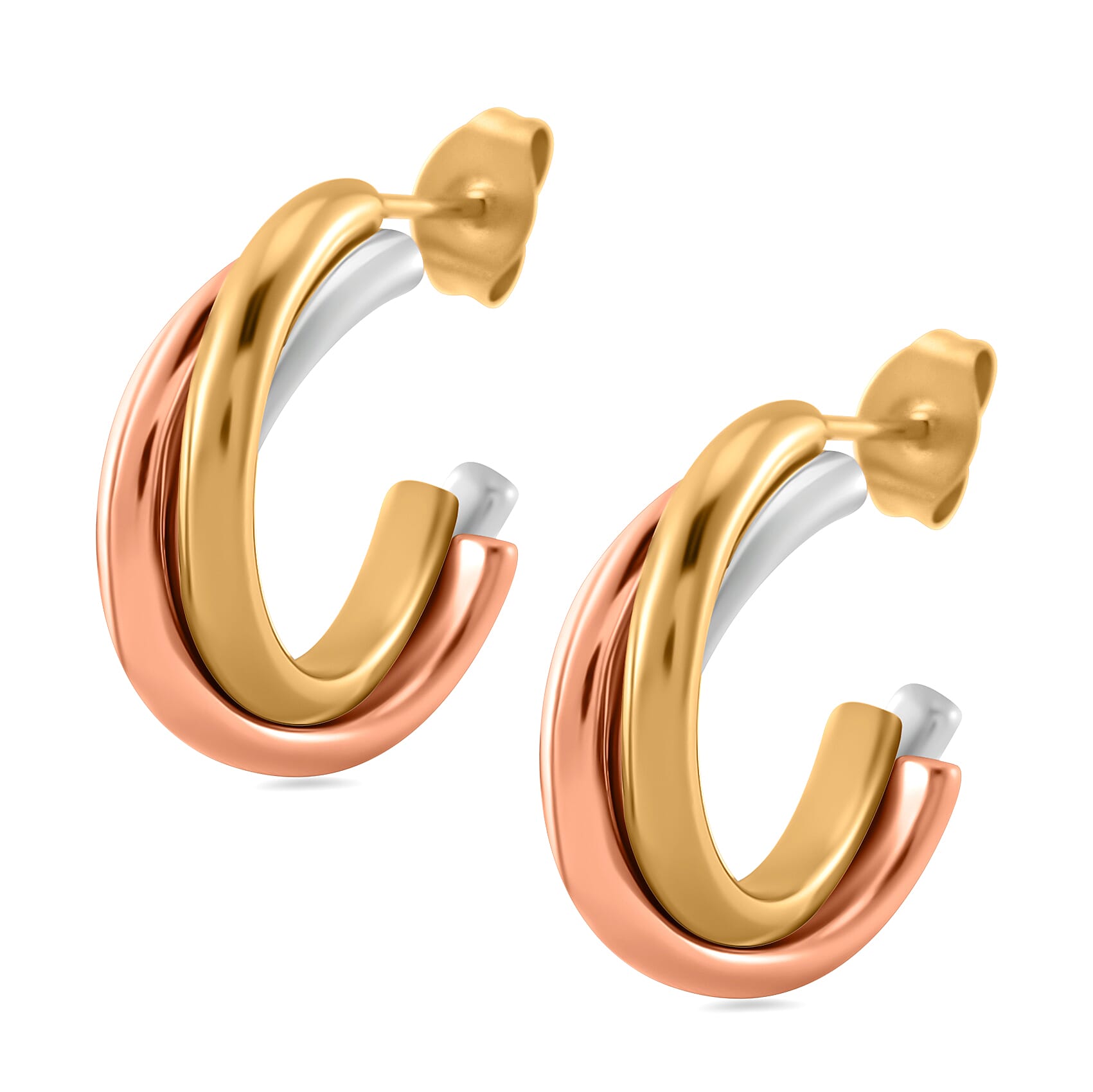 Designer Inspired - Half Hoop Earrings in Tri Tone 7843433 3
