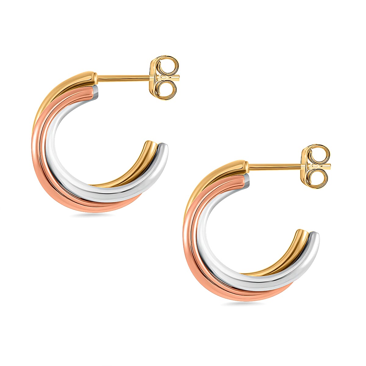 Designer Inspired - Half Hoop Earrings in Tri Tone 7843433 4
