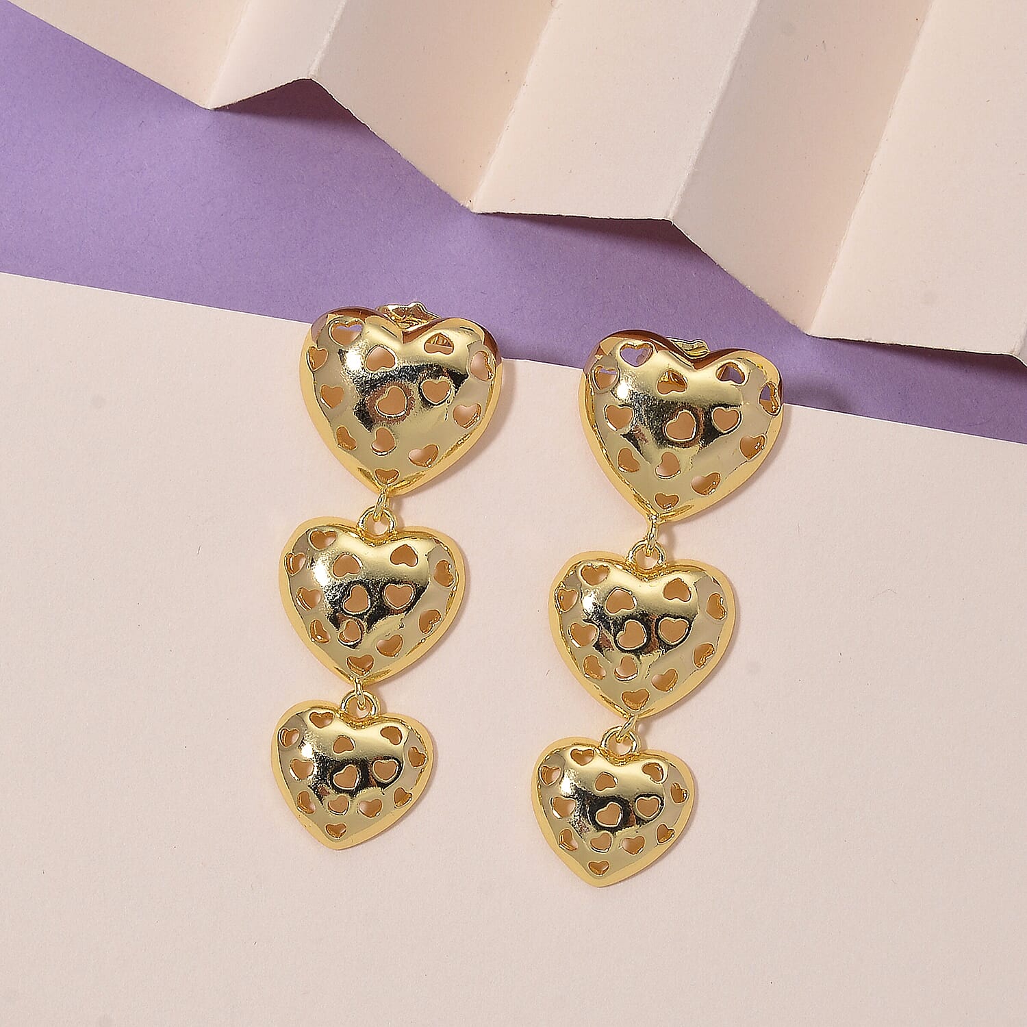 Designer Inspired Heart Earrings with Push Back in Yellow Gold Plated 8187520 1