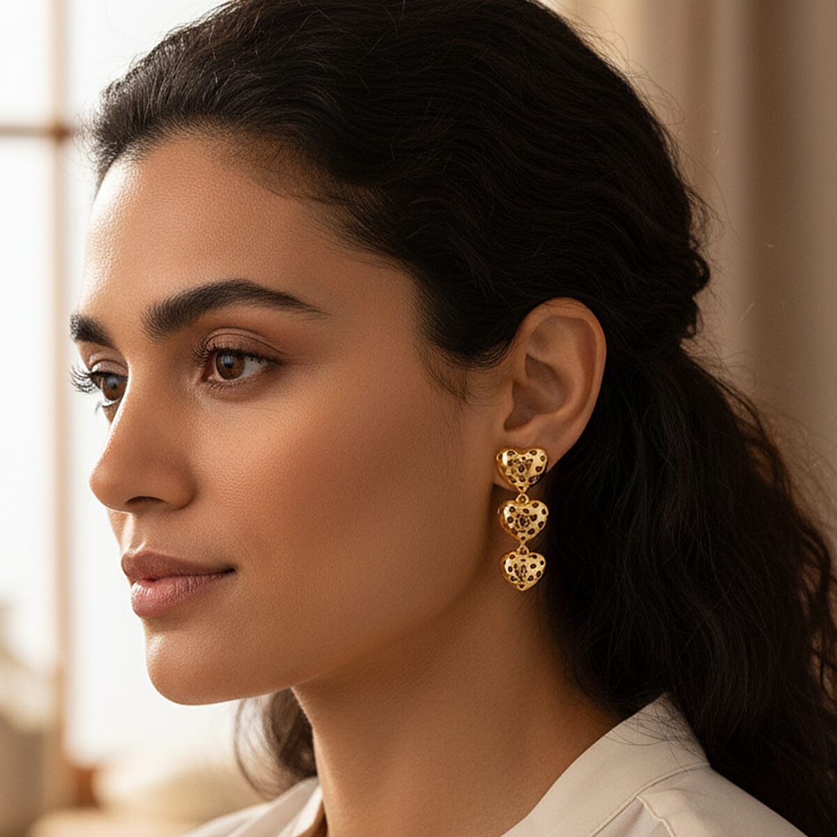 Designer Inspired Heart Earrings with Push Back in Yellow Gold Plated 8187520 2