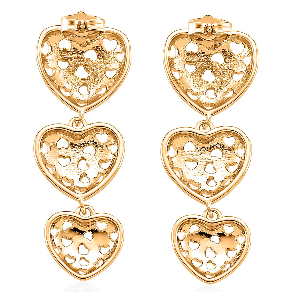 Designer Inspired Heart Earrings with Push Back in Yellow Gold Plated