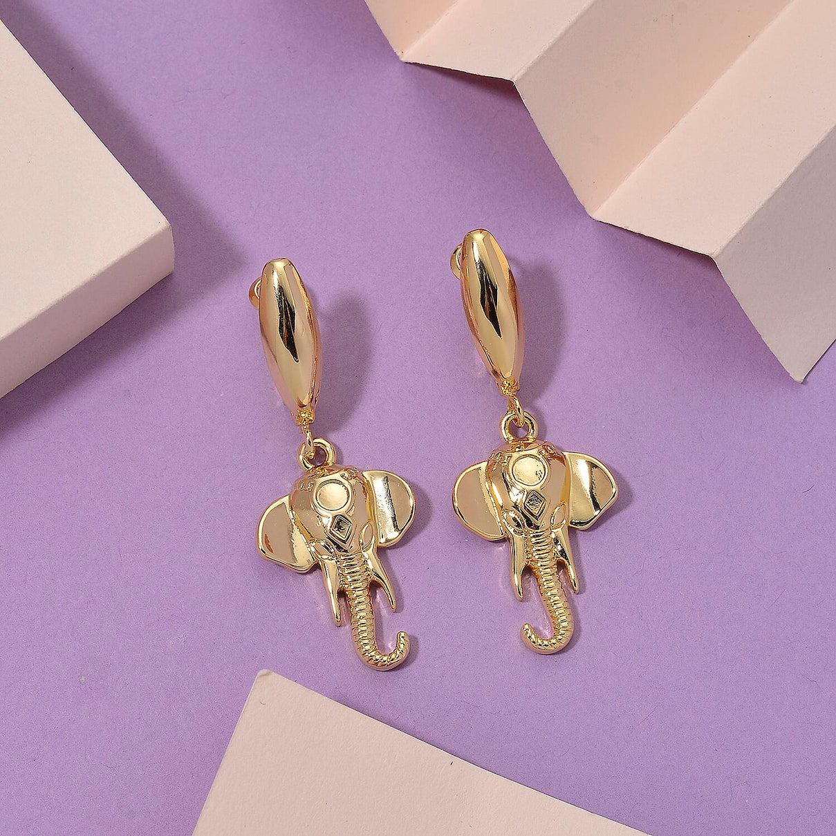 Designer Closeout - Elephant Earrings with Hinged Clasp in Yellow Gold Plated 8187522 2