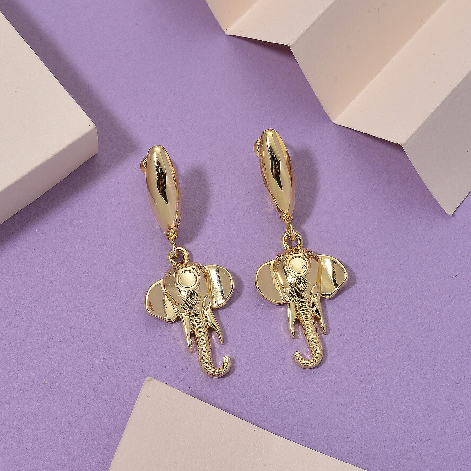 Designer Closeout - Elephant Earrings with Hinged Clasp in Yellow Gold Plated 8187522 2
