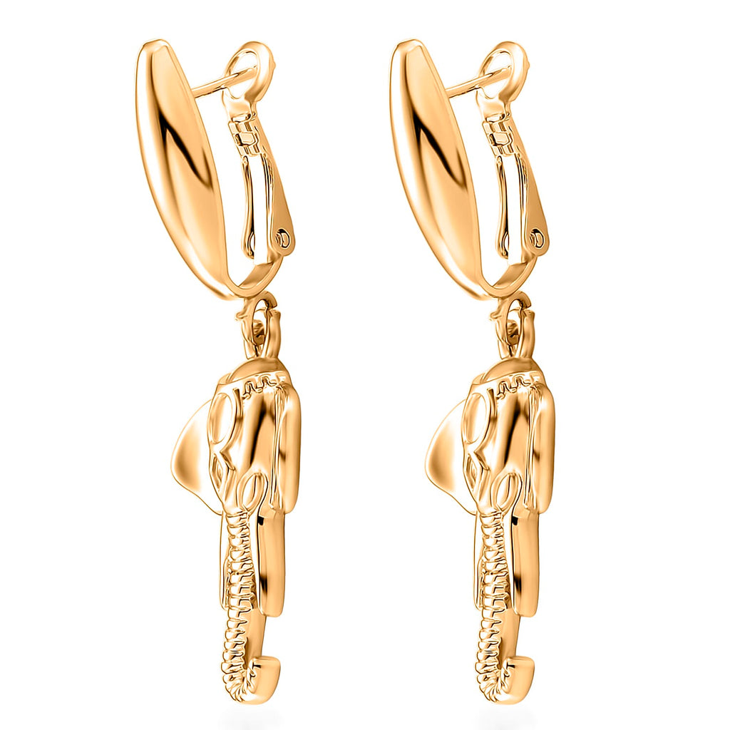 Designer Closeout - Elephant Earrings with Hinged Clasp in Yellow Gold Plated
