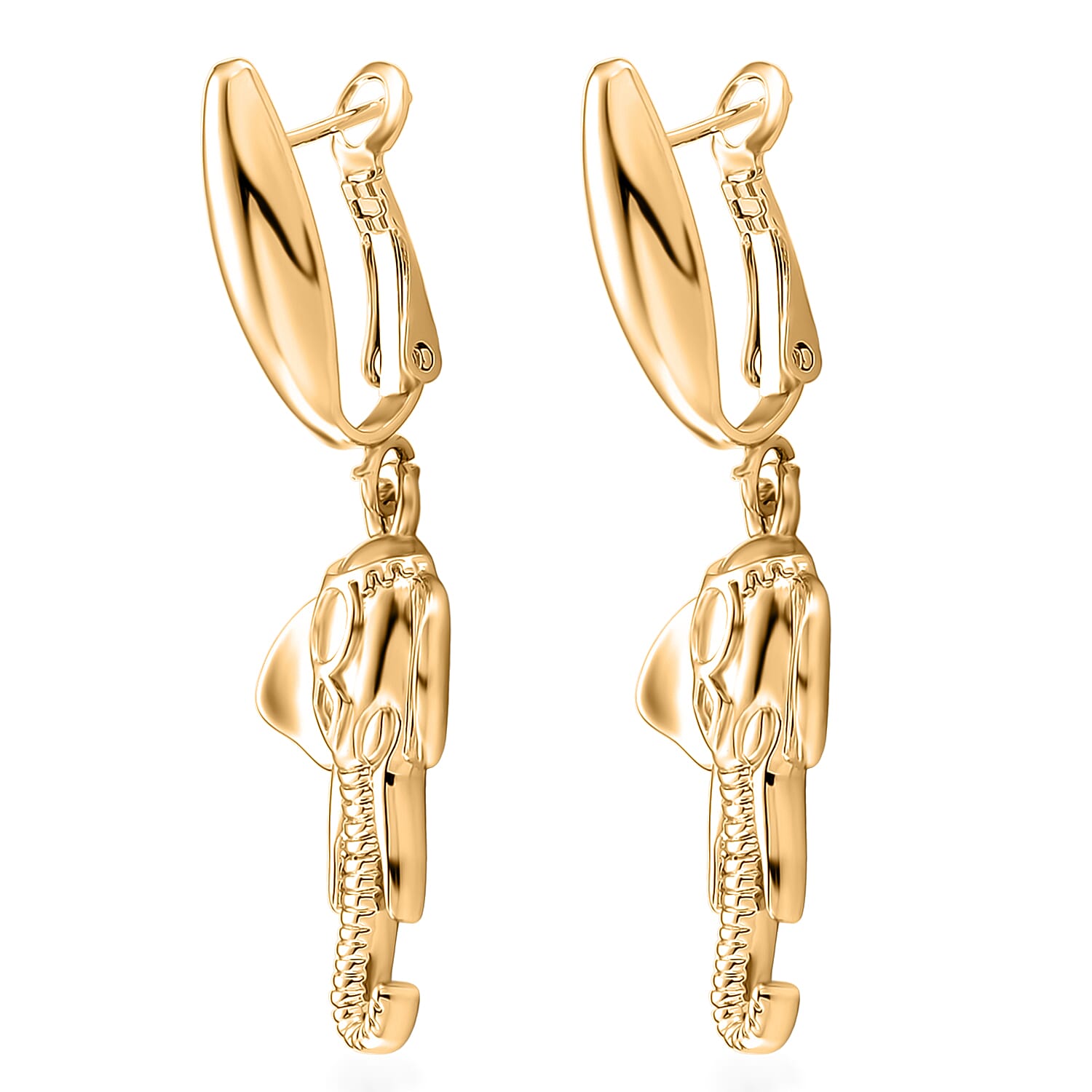 Designer Closeout - Elephant Earrings with Hinged Clasp in Yellow Gold Plated 8187522 4