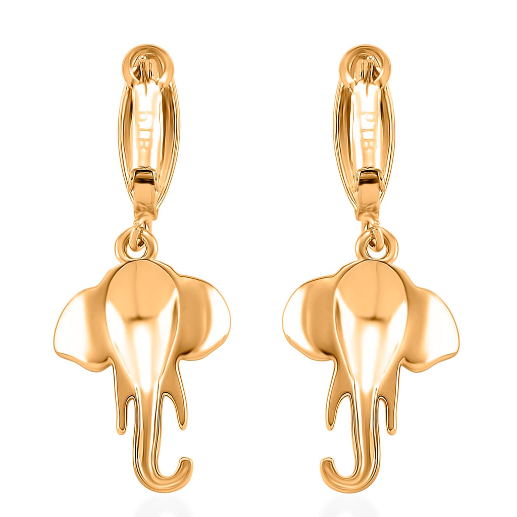 Designer Closeout - Elephant Earrings with Hinged Clasp in Yellow Gold Plated
