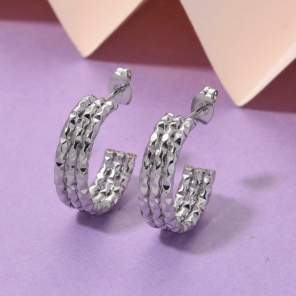Earring with Push Back in Silver Colour Tone