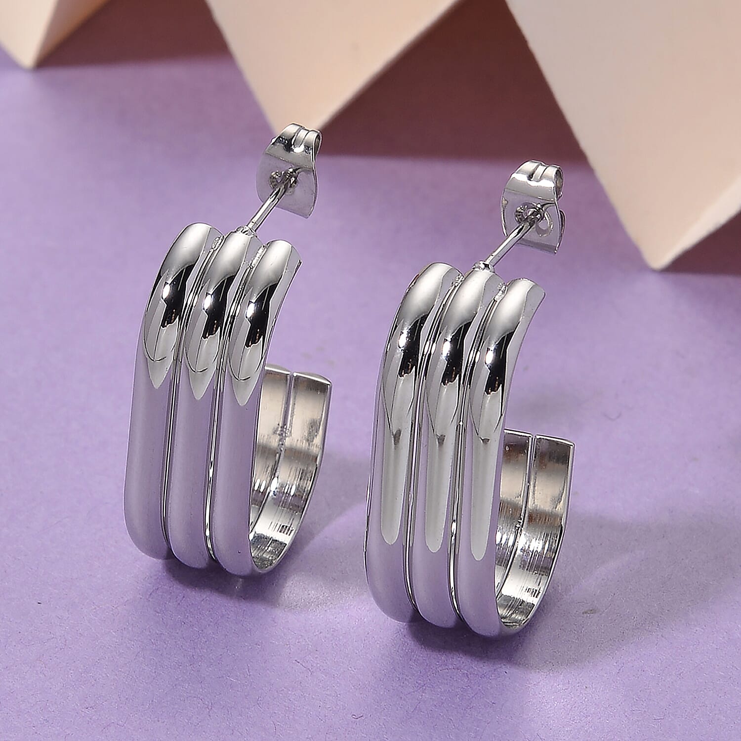 One Time Deal - Earrings with Push Back in Silver Tone 8205394 2