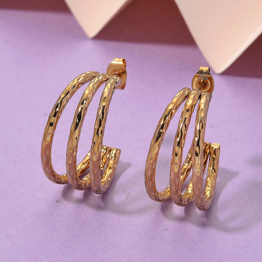 Designer Inspired Gold Tone Half Hoop Earrings with Push Backs