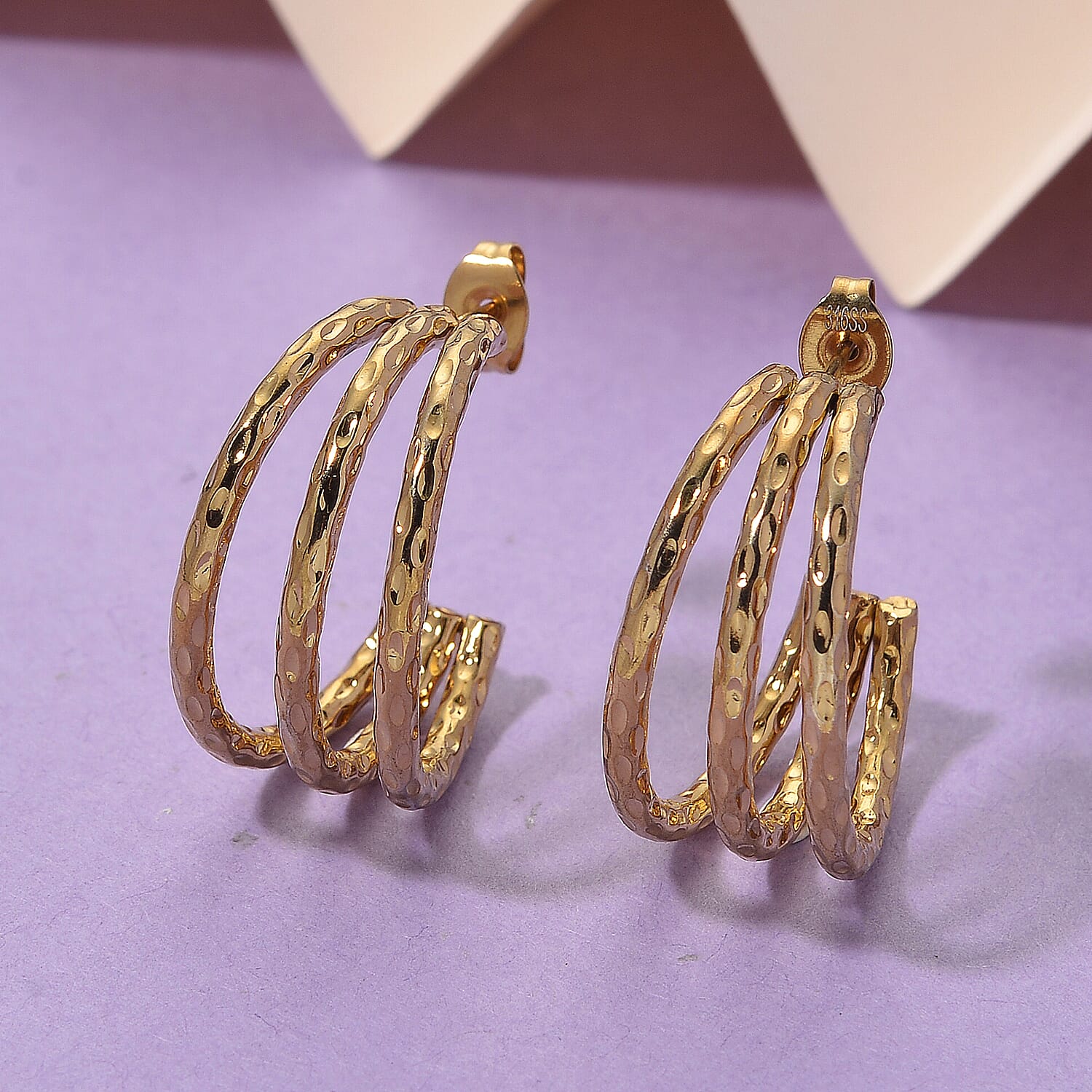 Designer Inspired Half Hoop Earrings with Push Back in Yellow Tone 8205344 2