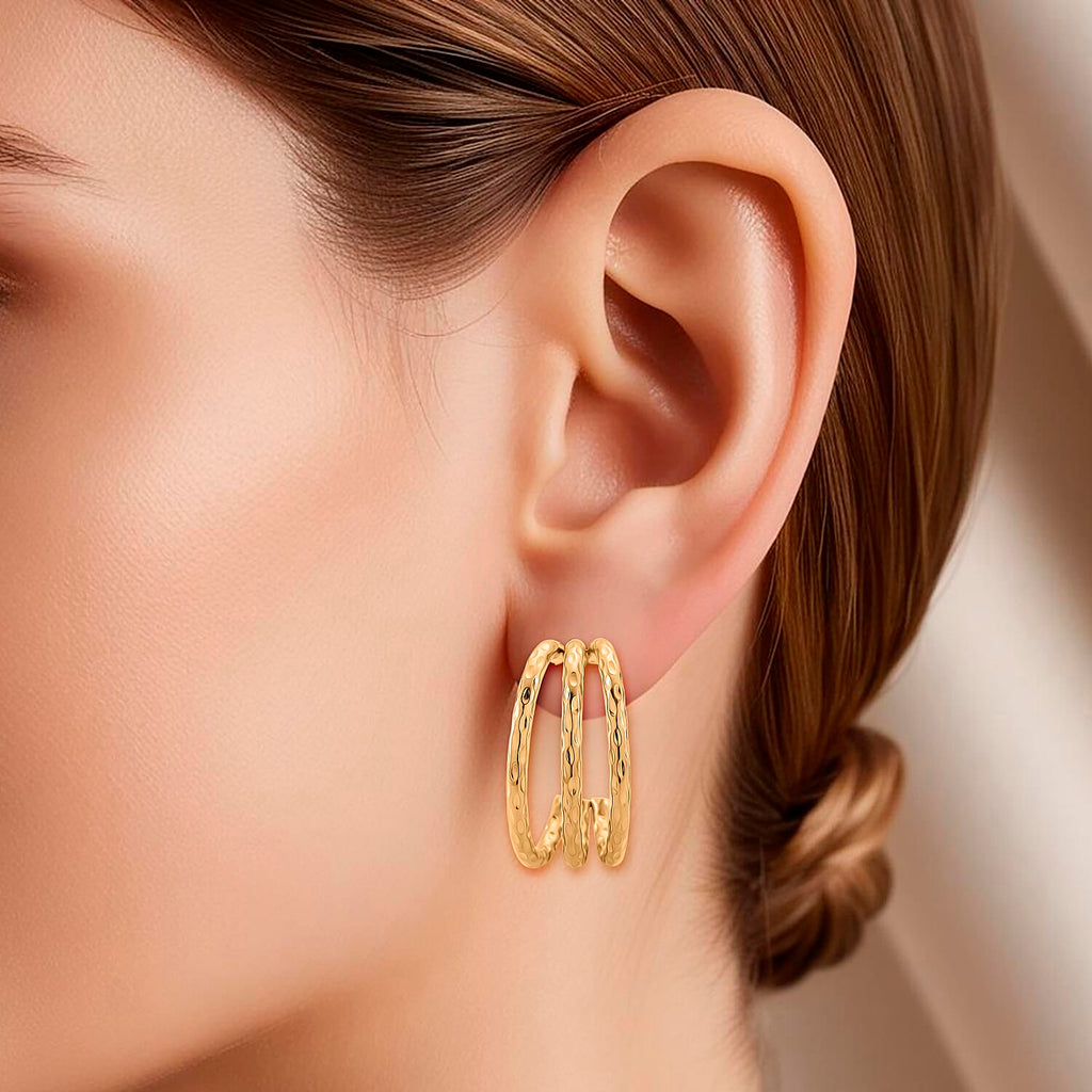 Designer Inspired Gold Tone Half Hoop Earrings with Push Backs
