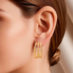 Designer Inspired Gold Tone Half Hoop Earrings with Push Backs