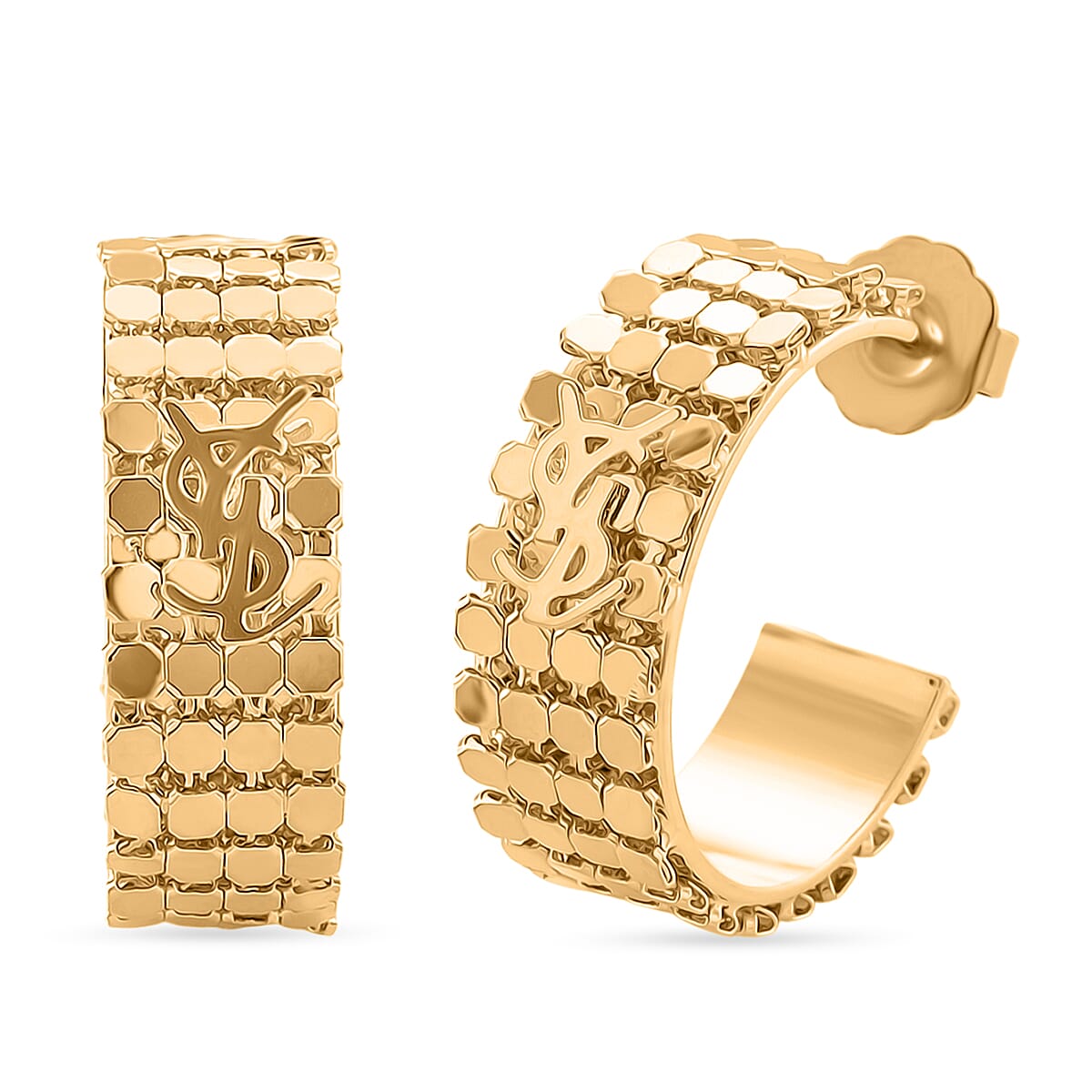 Designer Inspired Half-Hoop Push Back Earring in Yellow Gold Tone 8204606 0