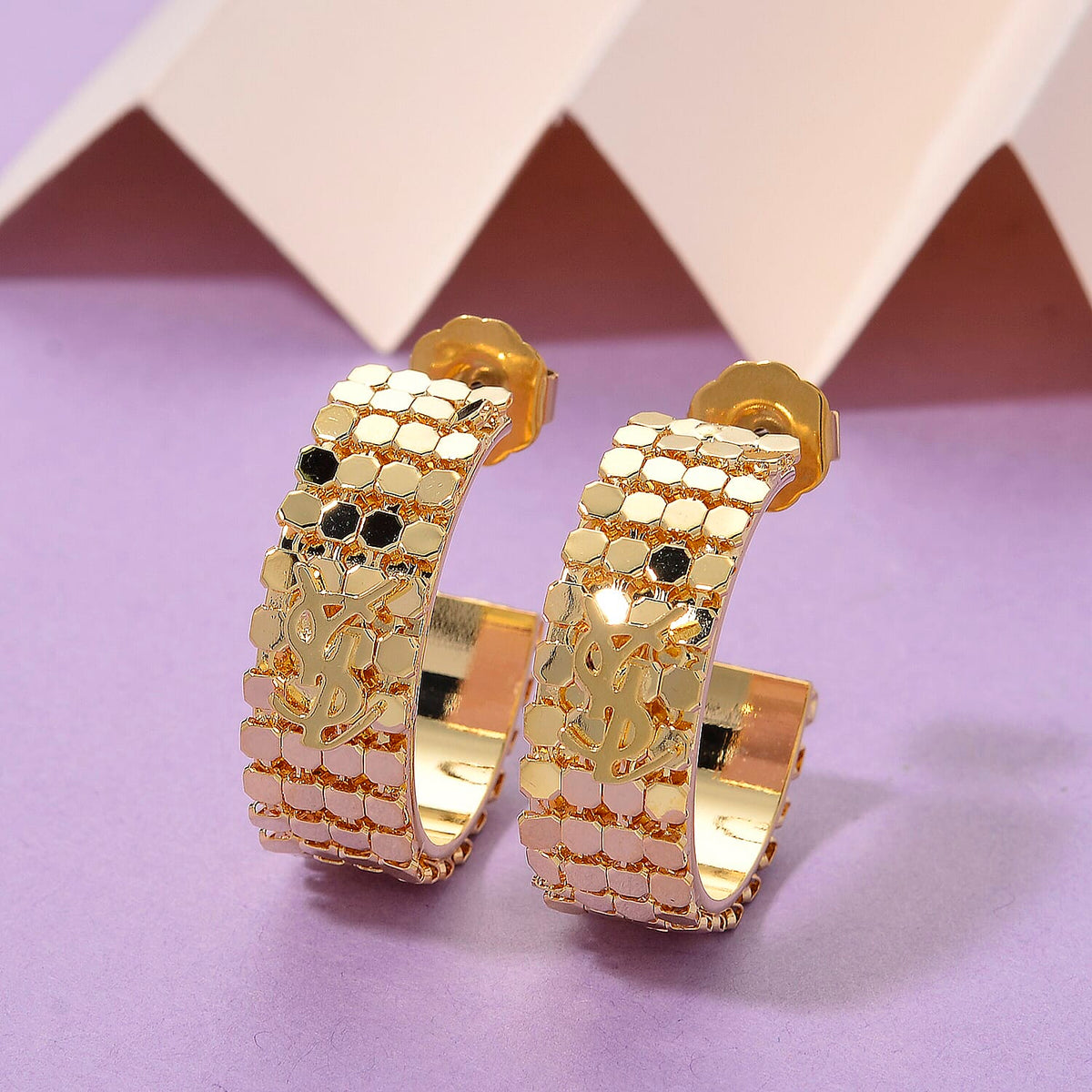 Designer Inspired Half-Hoop Push Back Earring in Yellow Gold Tone 8204606 1