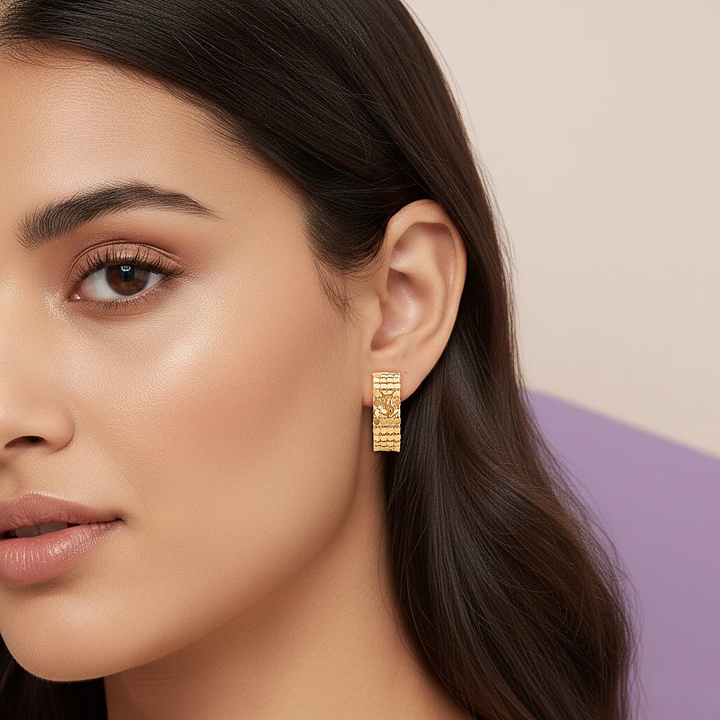 Designer Inspired Half-Hoop Push Back Earring in Yellow Gold Tone 8204606 2