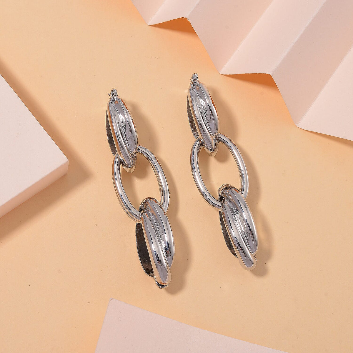 Designer Inspired- Link Drop Hoop Earrings in Silver Tone 7876391 1